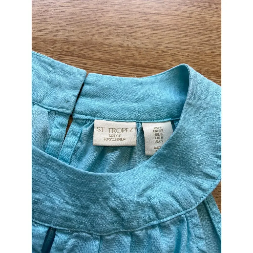 St. Tropez West 100% Linen Vacation Summer Classic Sleeveless Dress Size Small